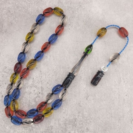 Kalem Oyma İşçilik Kapsül Kesim Multi Color Ateş Kehribar Tesbih