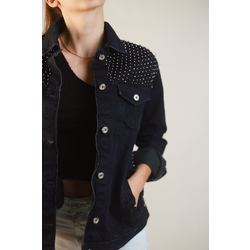 Taş işlemeli denim ceket