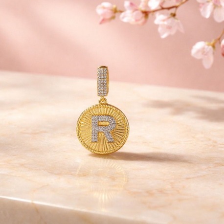Zirkon Taşlı R Harf Gold Küpe | Paslanmaz Çelik Minimal Kadın Takısı
