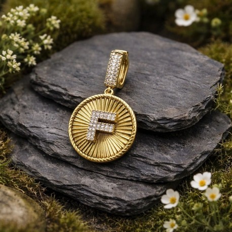 Zirkon Taşlı F Harf Gold Küpe | Paslanmaz Çelik Minimal Kadın Takısı