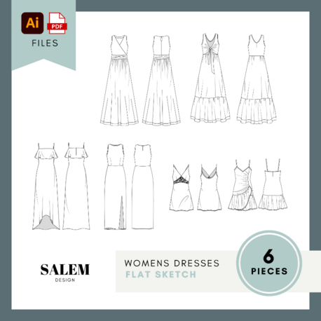 Womens Dresses -  6 Pieces  FLAT SKETCHES
