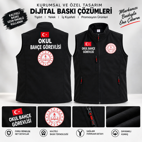 OKUL BAHÇE GÖREVLİSİ BASKILI SOFTSHELL PREMİUM YELEK
