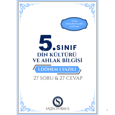 5. Sınıf Din Kültürü 1. Dönem 1. Yazılı Fasikülü (2026-2027 PDF)