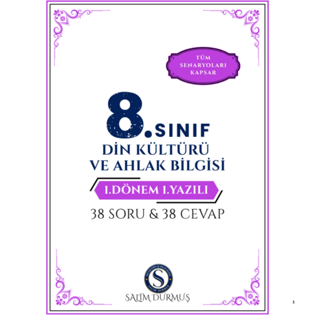 8. Sınıf Din Kültürü 1. Dönem 1. Yazılı Fasikülü (2026-2027 PDF)