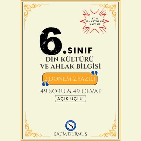 6.Sınıf Din Kültürü 2. Dönem 2. Yazılı – (Tanıtım Fiyatı)