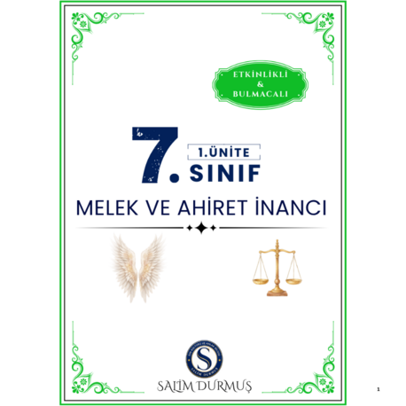 7.Sınıf Din Kültürü 1.Ünite: Melek ve Ahiret İnancı(2026-2027 PDF)