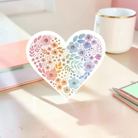 Çiçek Kalp Sticker - Tekli - Parıltılı 