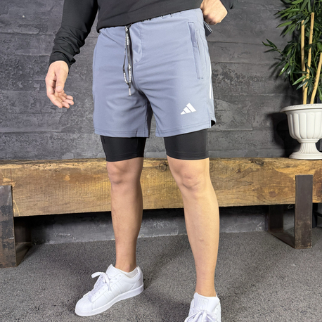 Adidas 2 in 1 Taytlı Antrenman Spor Şortu Gri 