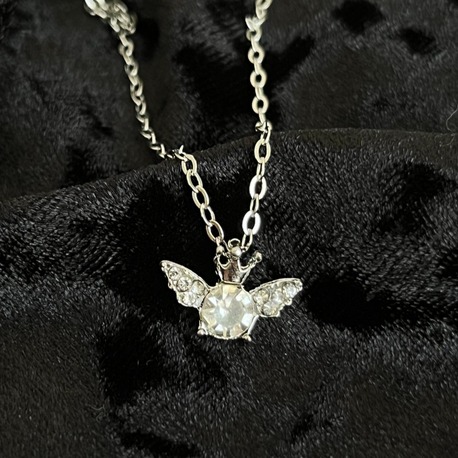 Silver Çelik Minimal Melek Kanatlı Taş Kolye
