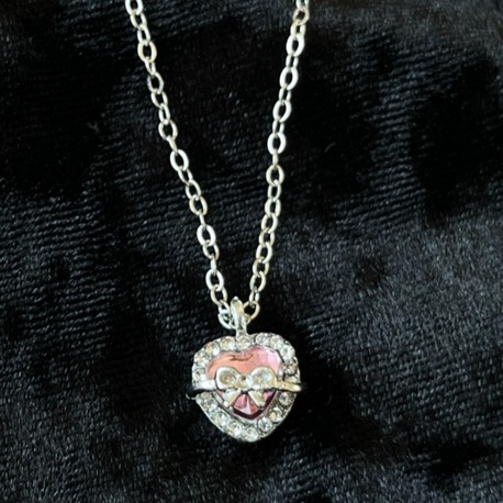 Silver Çelik Pembe Kalp Taşlı Kolye