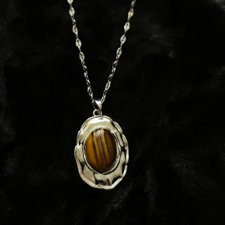 Silver Çelik Vintage Kahve Taş Kolye