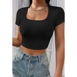 Straight Collar Crop Top Blouse