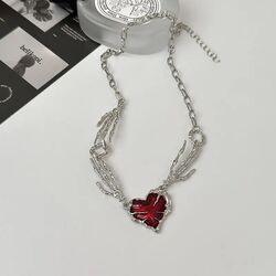 Red Peach Heart Pendant Necklace