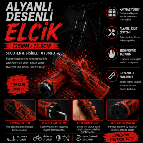 Ovela Alyanlı Desenli Elcik Scooter & Bisiklet Uyumlu - Kırmızı