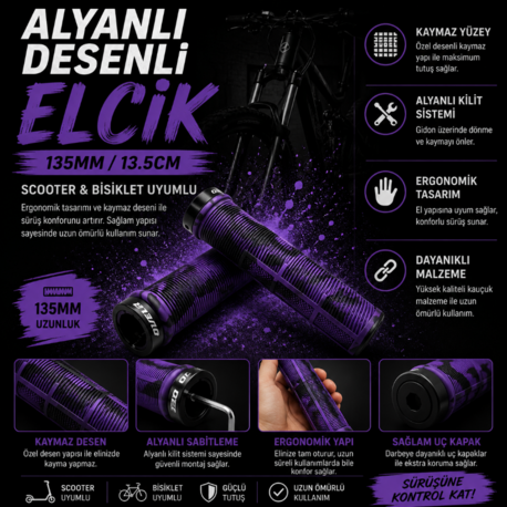 Ovela Alyanlı Desenli Elcik Scooter & Bisiklet Uyumlu - Mor