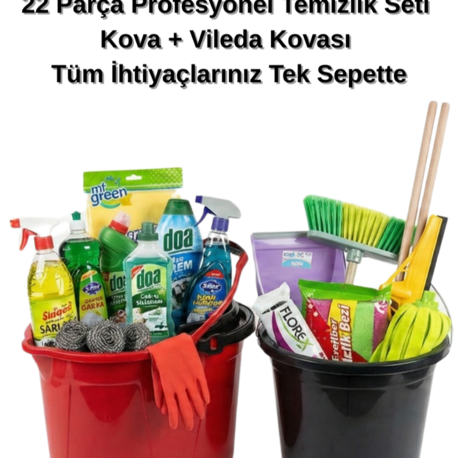 22 Parça Temizlik Seti – Kova, Vileda Kovası, Bezler, Fırçalar, Deterjanlar
