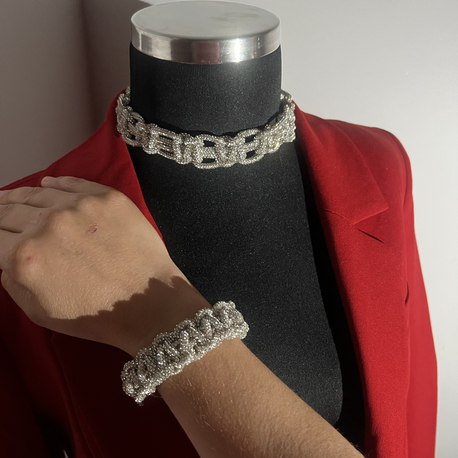 SE’Atelier Kristal Örgü Gerdanlık Kolye ve Bileklik Seti - Davet Aksesuarı