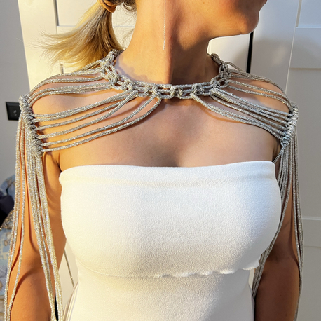 SE’Atelier Kristal Örgü Yaka ve Saçaklı Omuz Aksesuarı