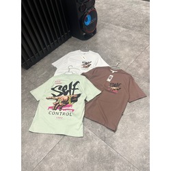 Self control baskılı üst kalite kahverengi oversize tişört