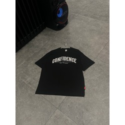 Confidence baskılı üst kalite siyah oversize tişört