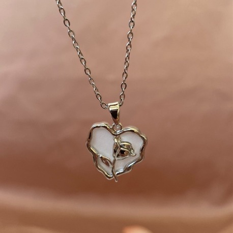 silver rosy heart kolye | çelik