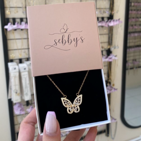 gold kelebek kolye | çelik