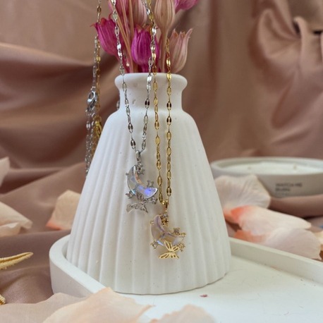 opal taşlı ay kolye | çelik