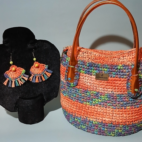 Disco Turuncu Boho Stil( Çanta&Küpe)