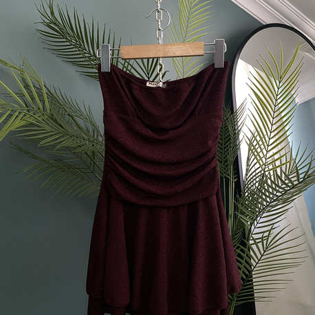 Burgundy Glitter Strapless Dress