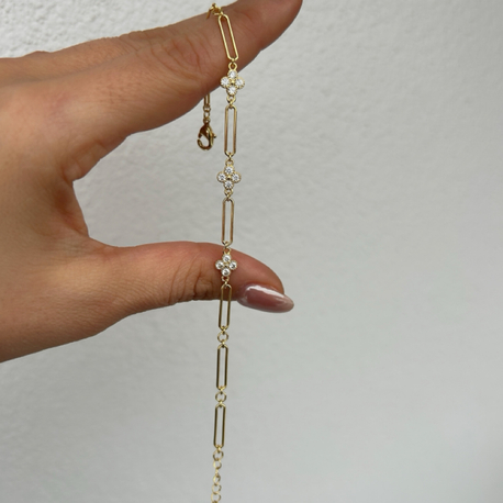 Premium seri 14k ataç zincir yonca bileklik