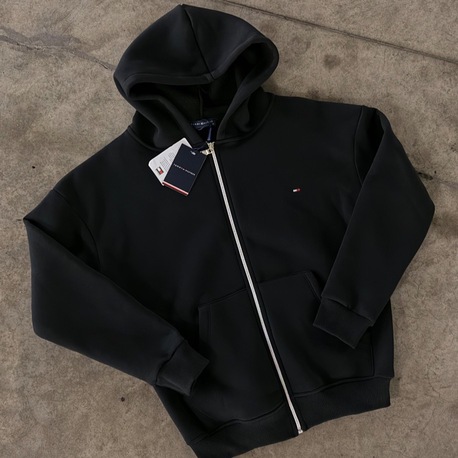 Nakışlı Tommy Fermuarlı Siyah Sweatshirt