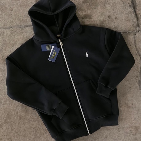 Nakışlı Polo Siyah Fermuarlı Sweatshirt