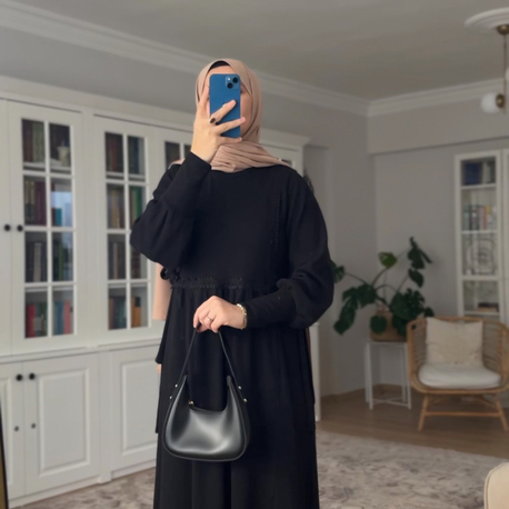 Kışlık fitilli siyah elbise 