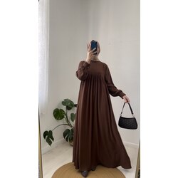 H Ü M A fırfırlı robalı elbise kahve 