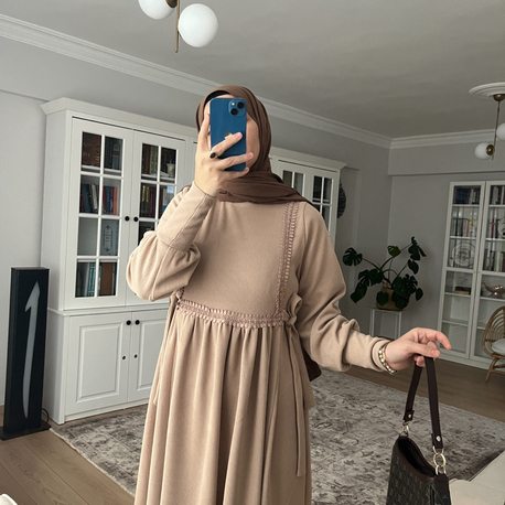 Kışlık örme fitilli bej rengi 