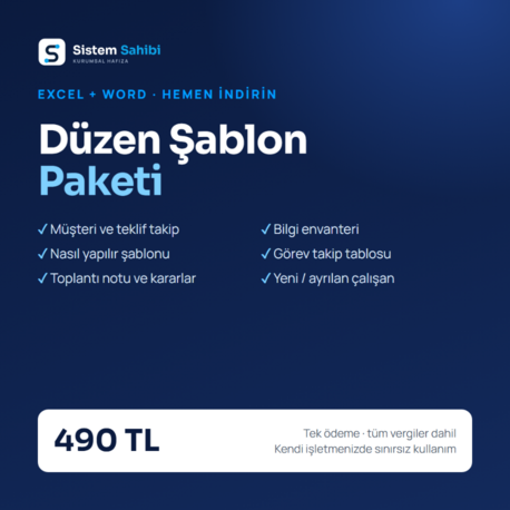 Düzen Şablon Paketi (Müşteri ve Teklif Takip + 6 İşletme Şablonu)