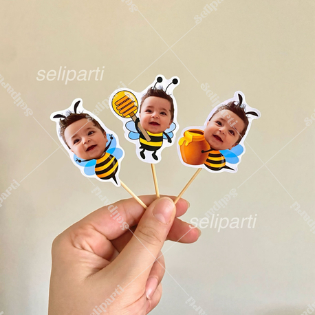 Arı Temalı Fotoğraflı Cupcake Süsü - Opsiyon Seçiniz