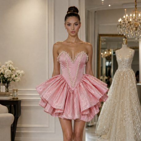 Rosalie Blush – İnci İşlemeli Couture Mini Elbise