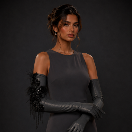 Noir Eclipse – Taş İşlemeli Couture Eldiven