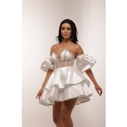 Hera Bridal – Beyaz Saten Mini Elbise