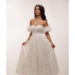 Maia Bridal – Beyaz Dantelli Midi Elbise