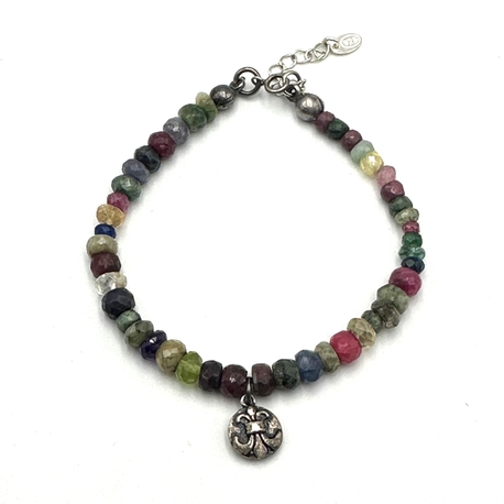 Gemstone Bracelet with Fleur de Lis Charm