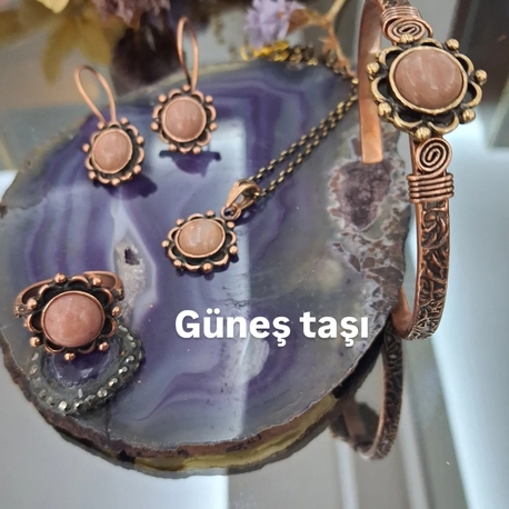 Güneş taşı Bakır takım bakır bileklik