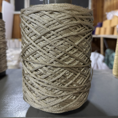 4MM POLYESTER KREM GOLD SİMLİ RİBON MAKROME İPİ (1KG)