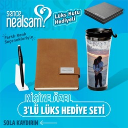Kişiye Özel 3'lü Lüks Hediye Seti Taba