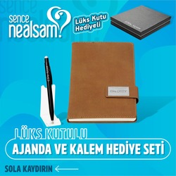 Lüks Kutulu Ajanda ve Kalem Hediye Seti Taba