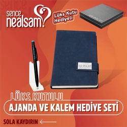 Lüks Kutulu Ajanda ve Kalem Hediye Seti Lacivert