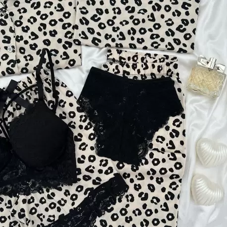 SenselleTR Leopar Milan 6'lı Pijama & Çamaşır Seti 
