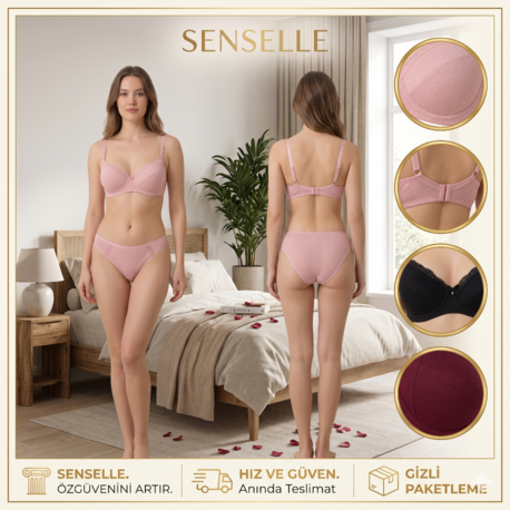 Senselle Cotton Dört Renk Sütyen & Çamaşır Seti 