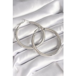 45mm Pirinç Gümüş Renk Halka Model Kadın Küpe